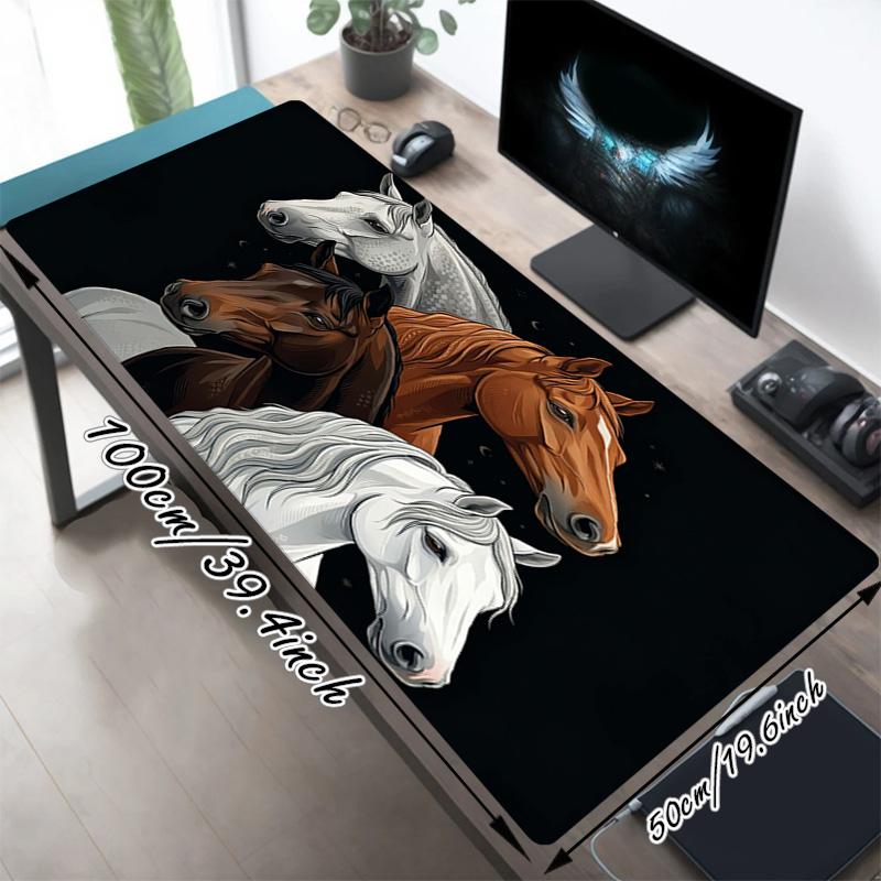 Horse Art Xl Gaming Mouse Pad Nonslip Rubber Base Stitched Edge Waterproof Desk Mat For Pc Laptop Gamer Office Computer Accessories C927372