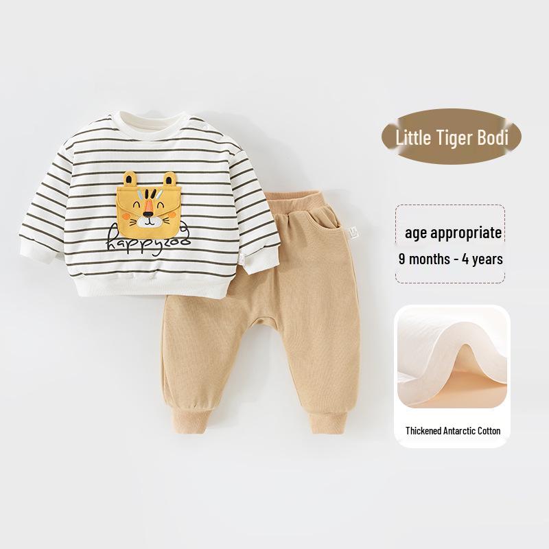 Cartoon Hoodie and Thickened Pants Set for Kids - Warm Autumn/Winter Wear 80cm