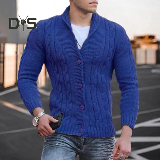

Мужской свитер, пальто, однобортный кардиган с длинным рукавом и лацканами, однотонный кардиган с витой текстурой, трикотажный эластичный, облегающий, устойчивый к холоду, мужской пиджак