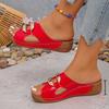 Fashion Gold Patent Leather Wedge Slippers Women 2025 Summer Metal Decor Platform Sandals Woman Comfort Anti Slip Beach Slides Plus Size