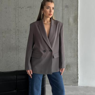 Women Fashion Double Breasted Loose Fitting Blazer Coat Vintage Long Sleeve Pockets Female Chic Outerwear