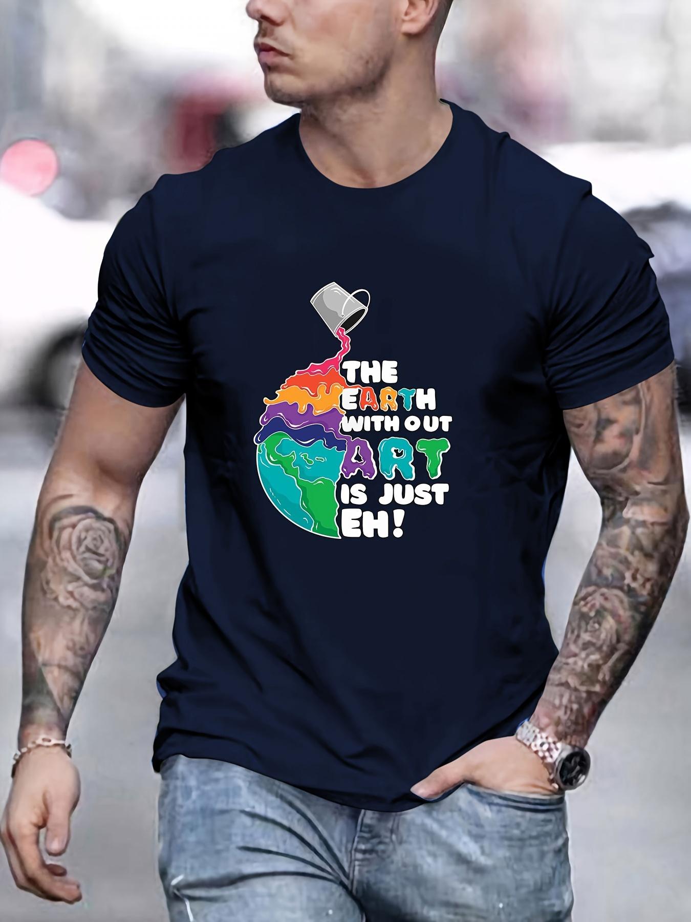 

THE EARTH WITHOUT ART IS JUST EH! -Creative Statement Print Men s Casual Round Neck Short T-sleeves XXXXXL чёрный