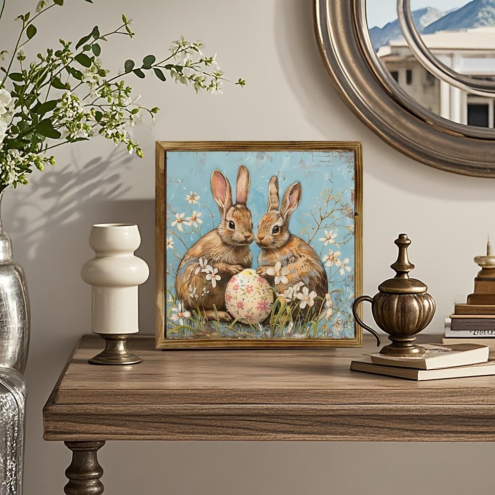 

8x 8 inch country wooden frame logo, Happy Easter holiday wall art, farmhouse style, no power supply, suitable for wall