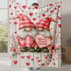 1pc Gnome Sweet Gnome Checkered Plaid Flannel Blanket - Heavyweight Quilted Bedspread with Swedish Gnome Couple & Hearts, Soft