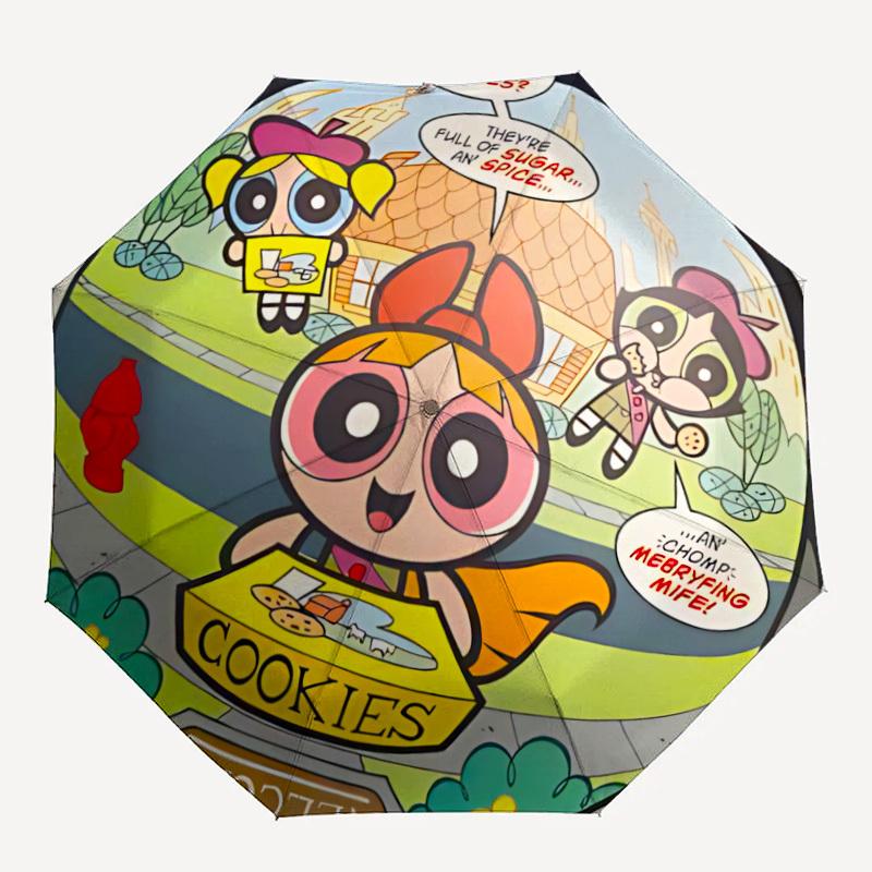 

1pc The Powerpuff Girls Automatic Folding Umbrella - Compact 8-Rib Design, Durable Plastic & Iron, Lightweight for Outdoor Daily Use22026