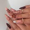 24Pcs Retro Almond Press On Nails Brown Marble Crack Ice Flower Print French False Nails