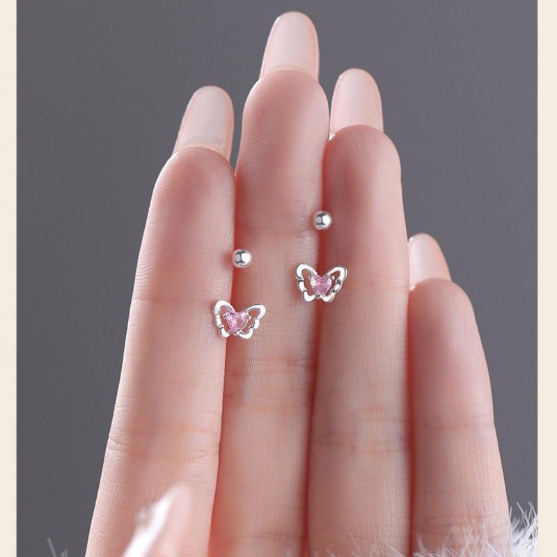 Heart Butterfly Zirconia U-Shaped Stud Earrings: Modern, Artistic, Light Luxury Style for Women