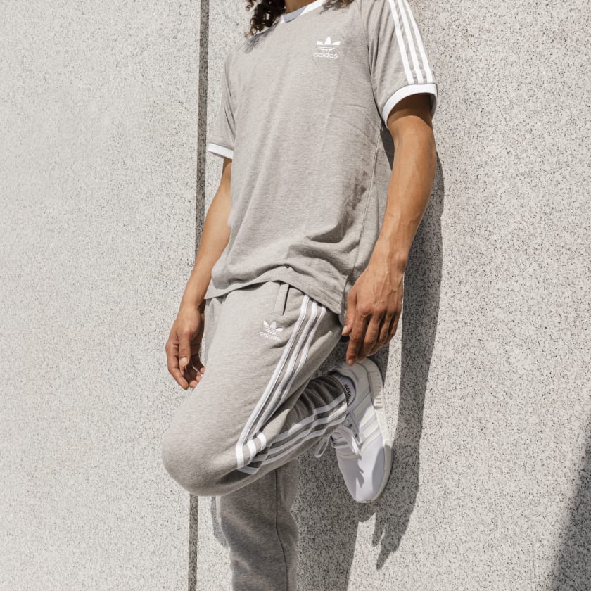 Adidas Originals Trefoil Logo Print Track Pants With Three-Stripe Detail And Cuffed Hem Men Bottoms Grey ED6024