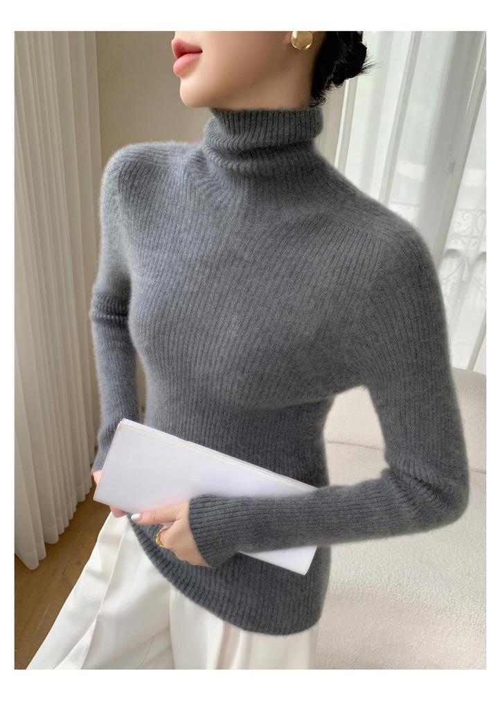 Women's Cashmere Seamless High Collar Slim-Fit Wool Knit Base Layer Shirt - Autumn/Winter Collection