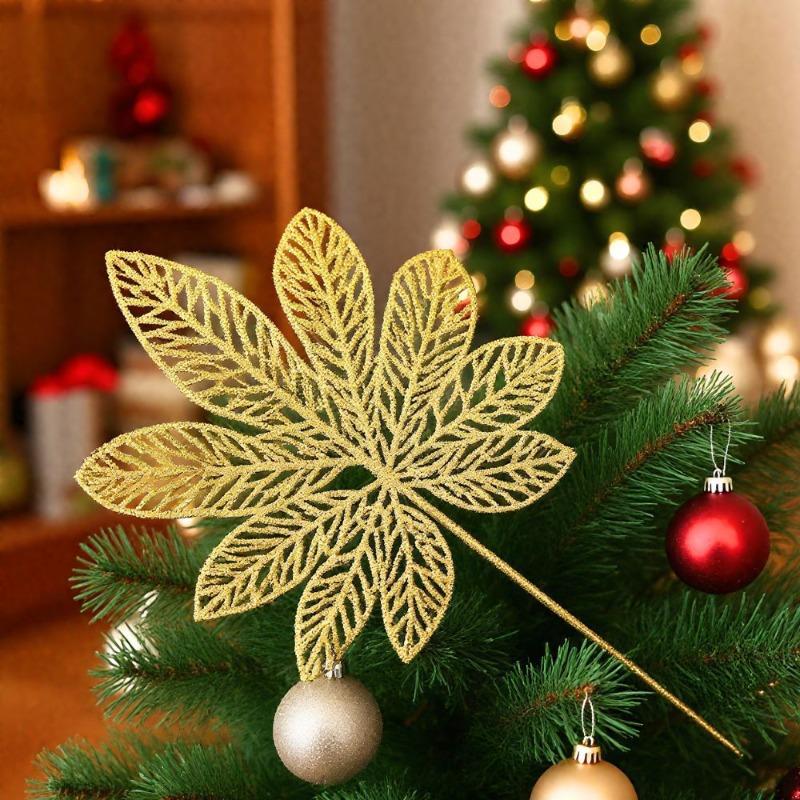 Christmas simulation gold powder bayberry leaf cuttings Festival supplies Decorative home ornaments Gold powder bayberry leaf
