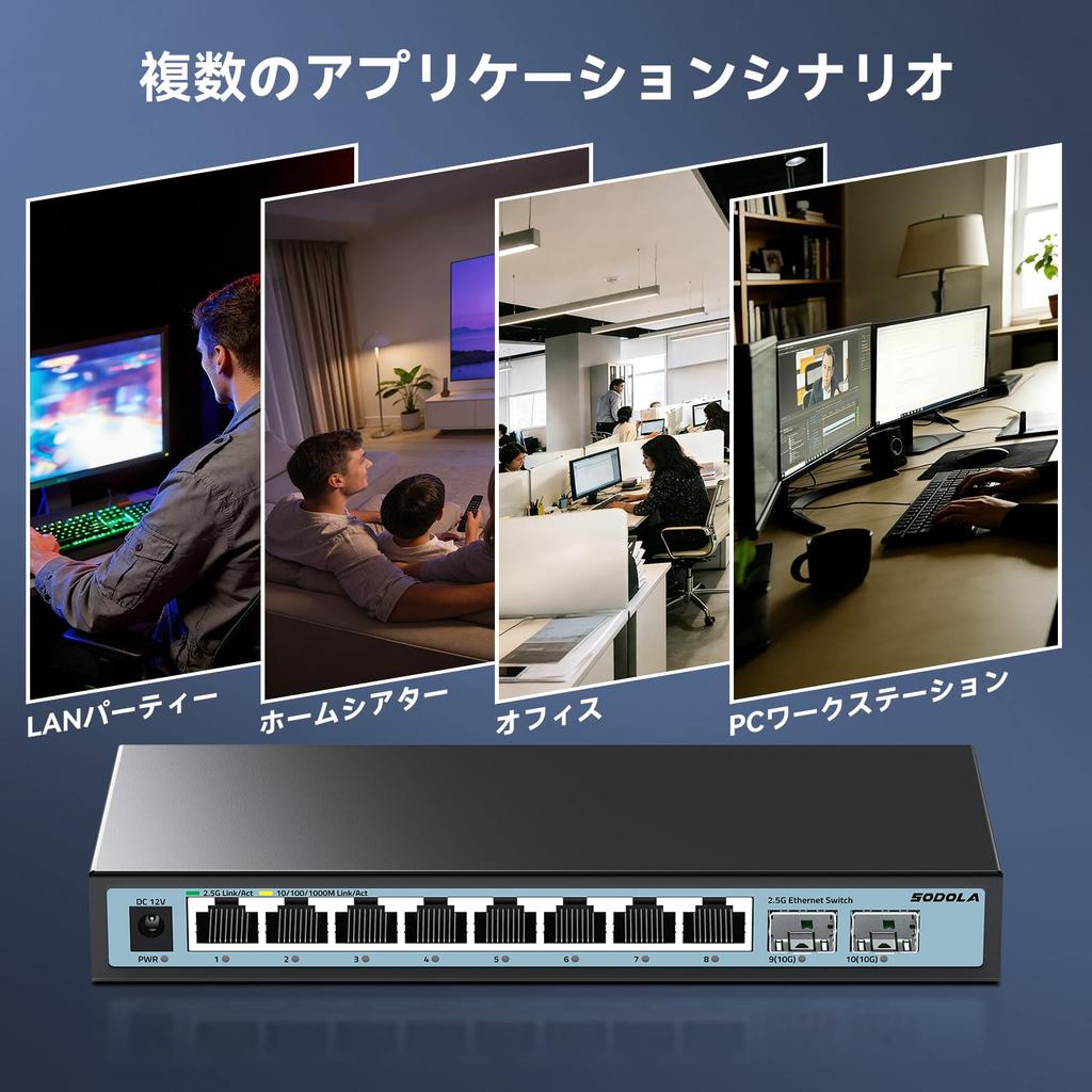 SODOLA 2.5Gbps Switching Hub, 10 Ports (8x2.5G RJ45 & 2x10G SFP+)