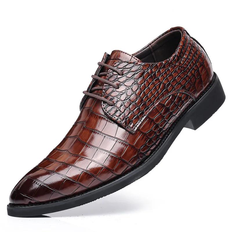 Luxury Brand Men's Leather Shoes Lace Pointy Derby Oxford Print Casual Mens Dress Shoes Man Wedding Party Shoes for Men