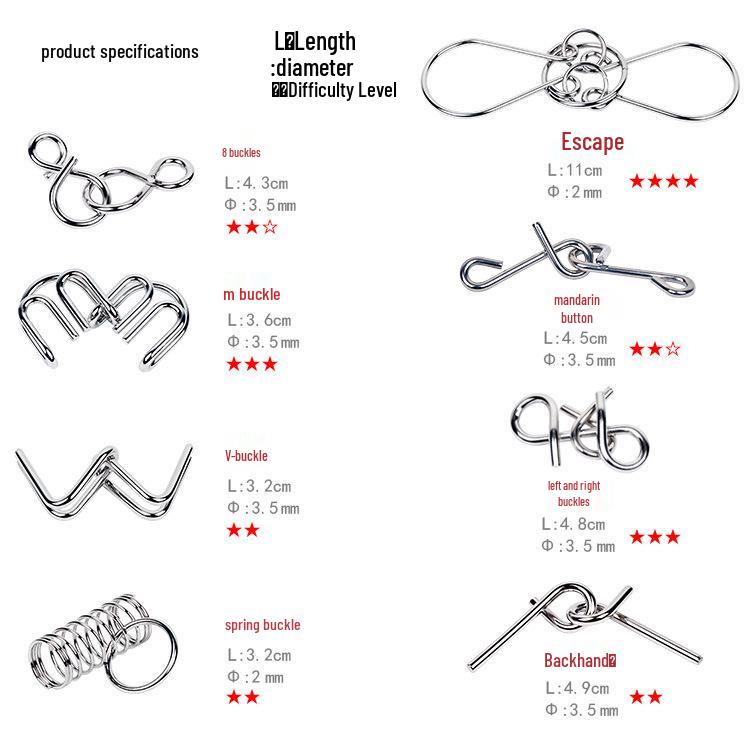 Metal Nine Linked Rings: Eight-Piece Set of Educational Unlocking Toys for Children's Cognitive Development