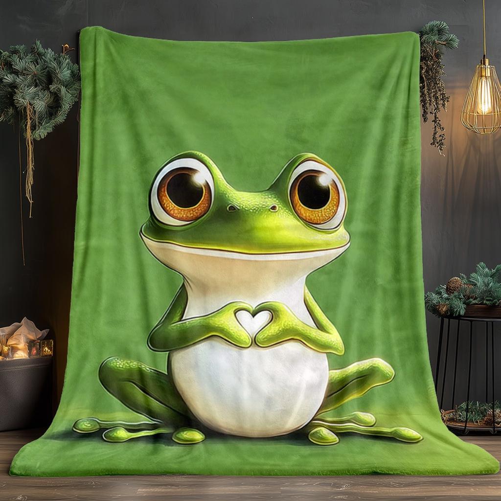 Coperta Ranocchia Carina Flanella Morbida Copricuscino Copriletto Stampa Animali Arredamento Casa Regalo per Bambini Adulti Coperta Calda Accogliente
