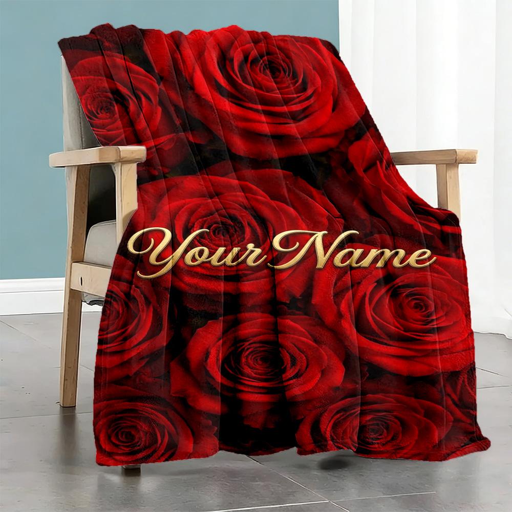 Rose Personalized Name Blanket Cozy Customizable Blanket Soft Warm Cozy Versatile for Office Chair Seaside Picnics Livingroom Four Seasons Multipurpos
