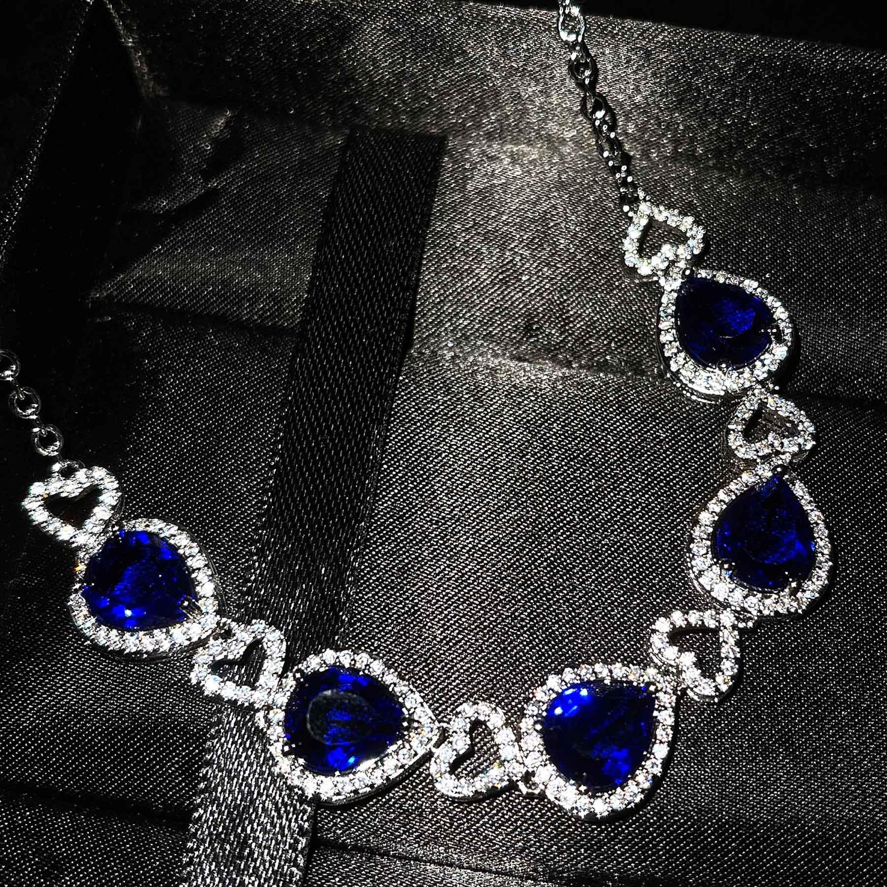 Luxury Micro Diamond Heart Of The Ocean Necklace Imitation Emerald Tanzanite Ruby Bracelet