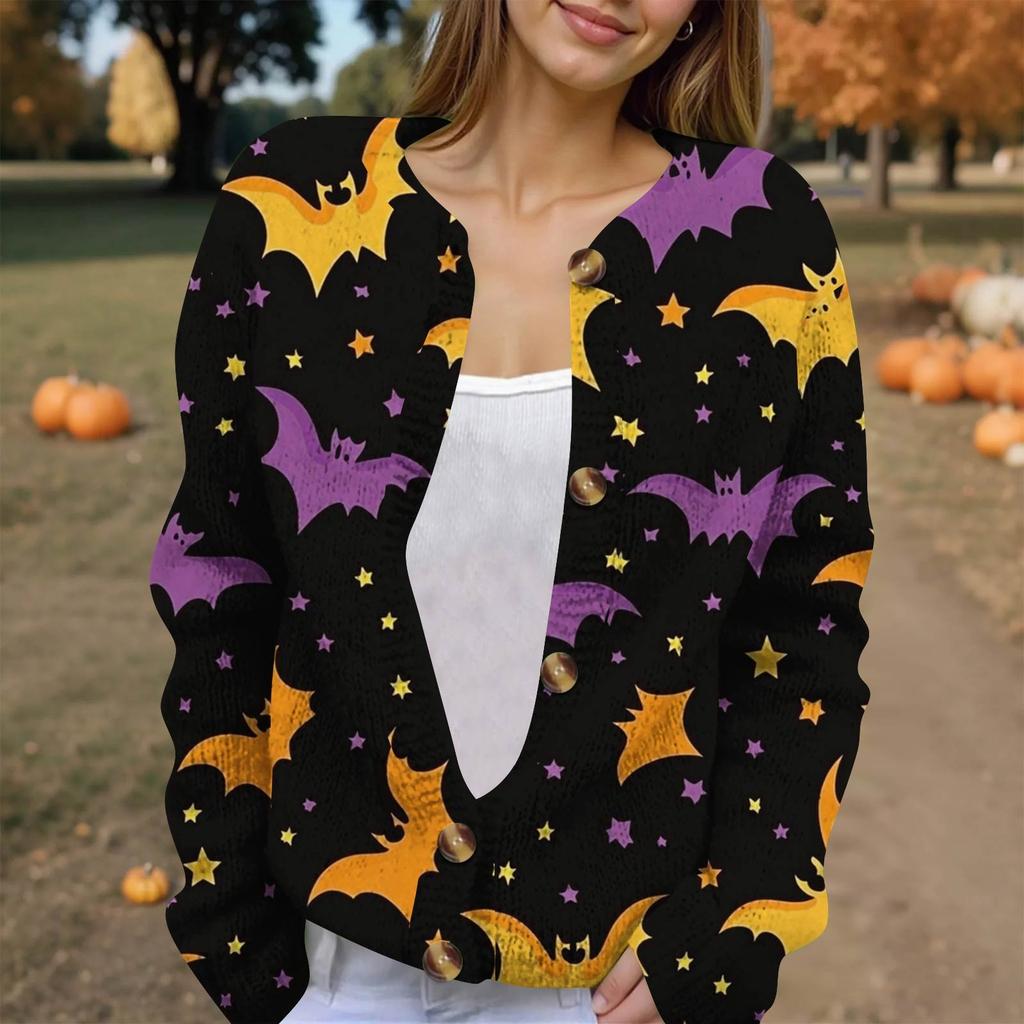 Modische, bedruckte Strickjacke mit langen Ärmeln und Knopfleiste für Damen