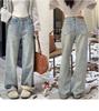 Women's High-Waist Yellow Mud Wide-Leg Jeans - Retro, Warm, Plus Velvet, Loose Fit for Autumn/Winter
