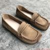 Fashion Women's Loafers Cowhide Soft Retro Retro Flat Leather Healthy Women's Shoes