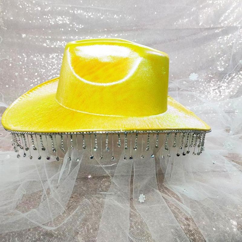 Glitter Cowboy Hat Tassel Jazz Hat Fedora Hat All-match for Street Shooting