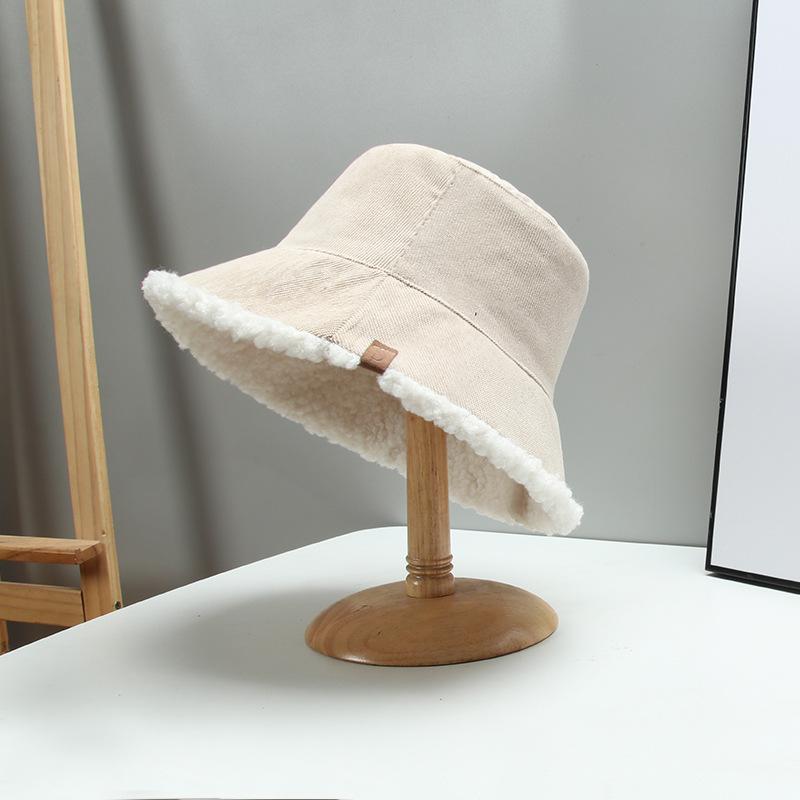Lamb Wool Fisherman Hat   Autumn and Winter Double Sided Basin Hat Fashionable and Versatile Plush Bucket Hat Warm and Cold Proof Hat