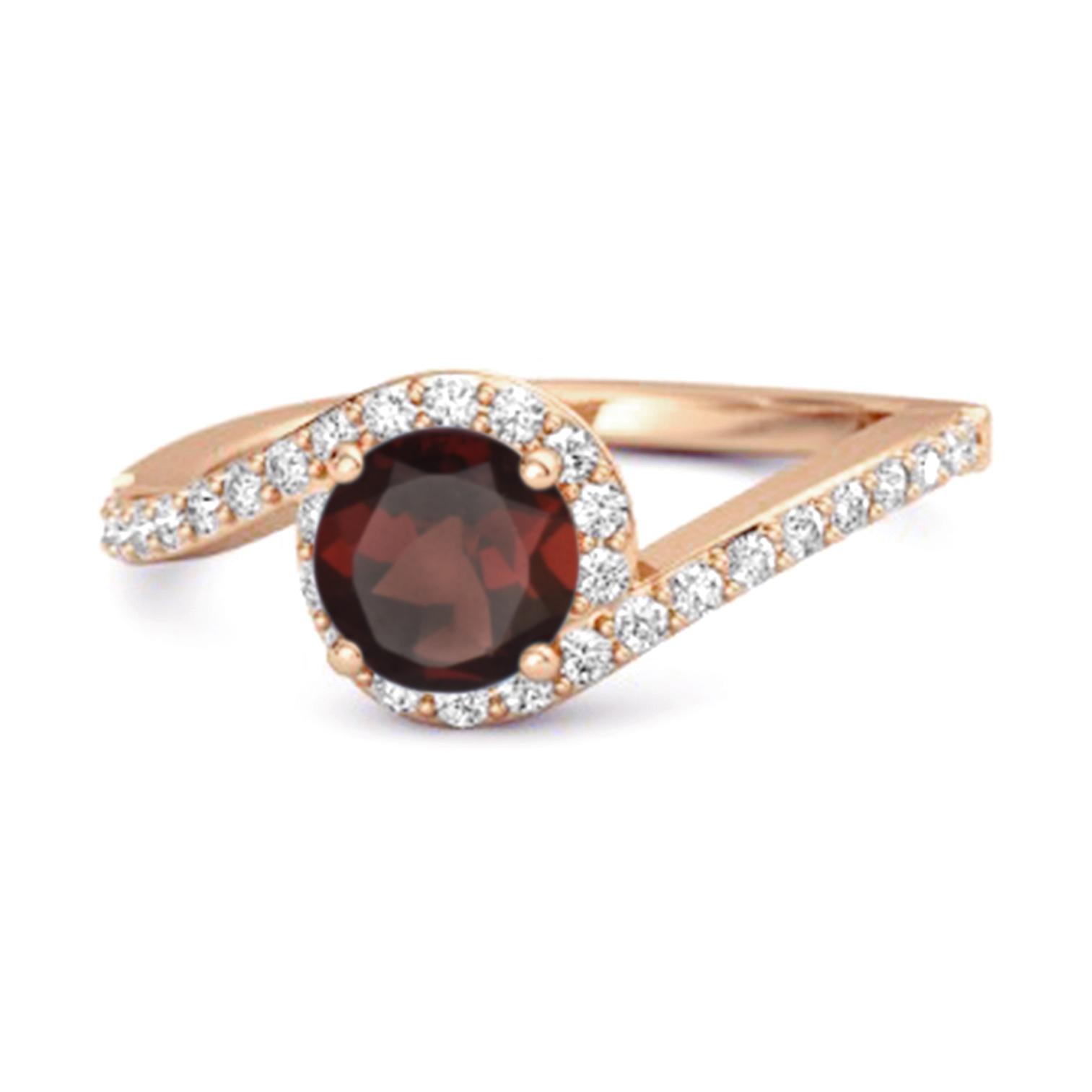 Garnet Halo Twist pave Band Ring - 925 Sterling Silver Rose Gold Vermeil 8.5