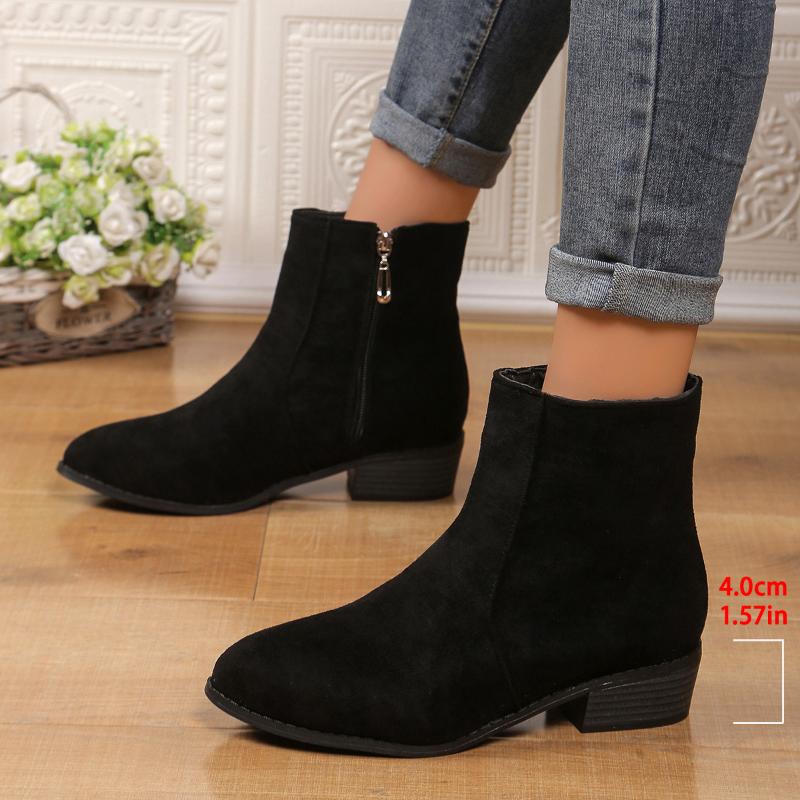 Fashion Women's Fashion Thick Heel Boots Autumn Winter New Round Head Thick Sole Non-slip Short Boots Size Zipper Suede Short Booties