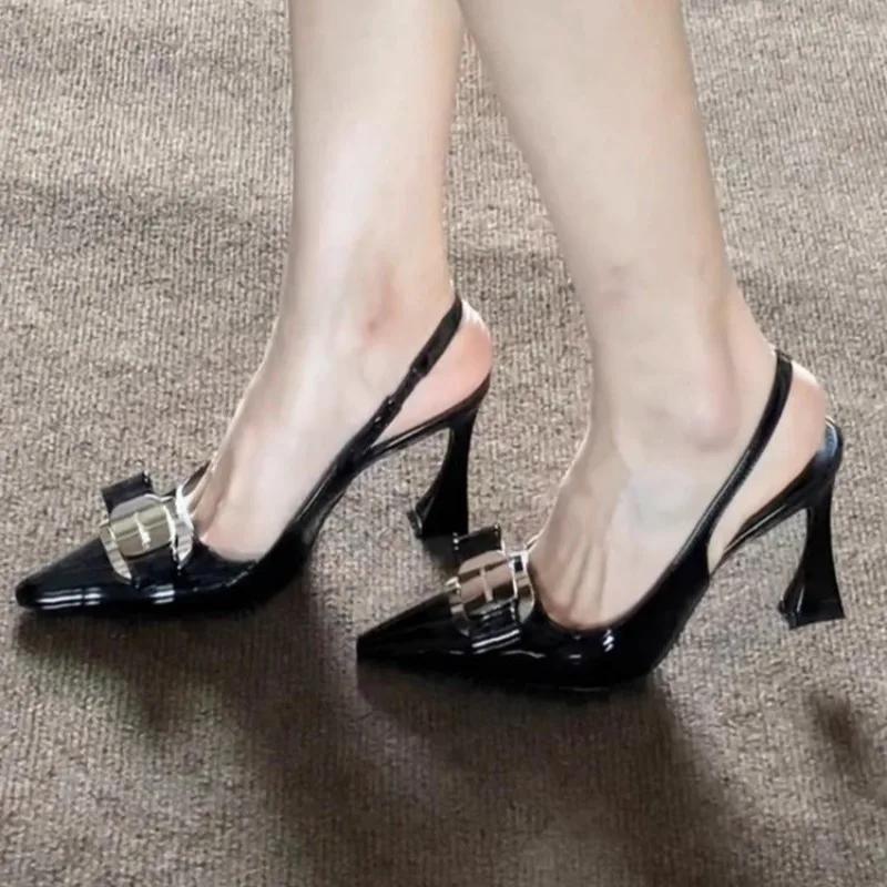 Fashion Red Wine Color High Heel Sandals Women's Spring New Style Cup Heel Wrap Head Back Strap Pointed Toe Fashion Sexy Shoes