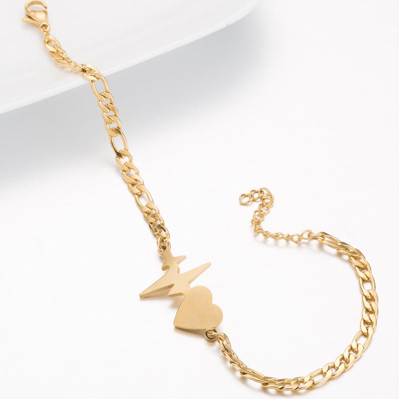 Retro Heartbeat Tassel Bracelet: Women's Minimalist Stainless Steel Heart Geometric Design