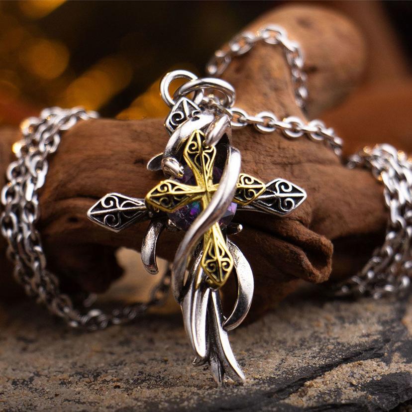 Twisted Cross Pendant Necklace Retro Gothic Chain Necklace Fashion Jewelry for Men Women