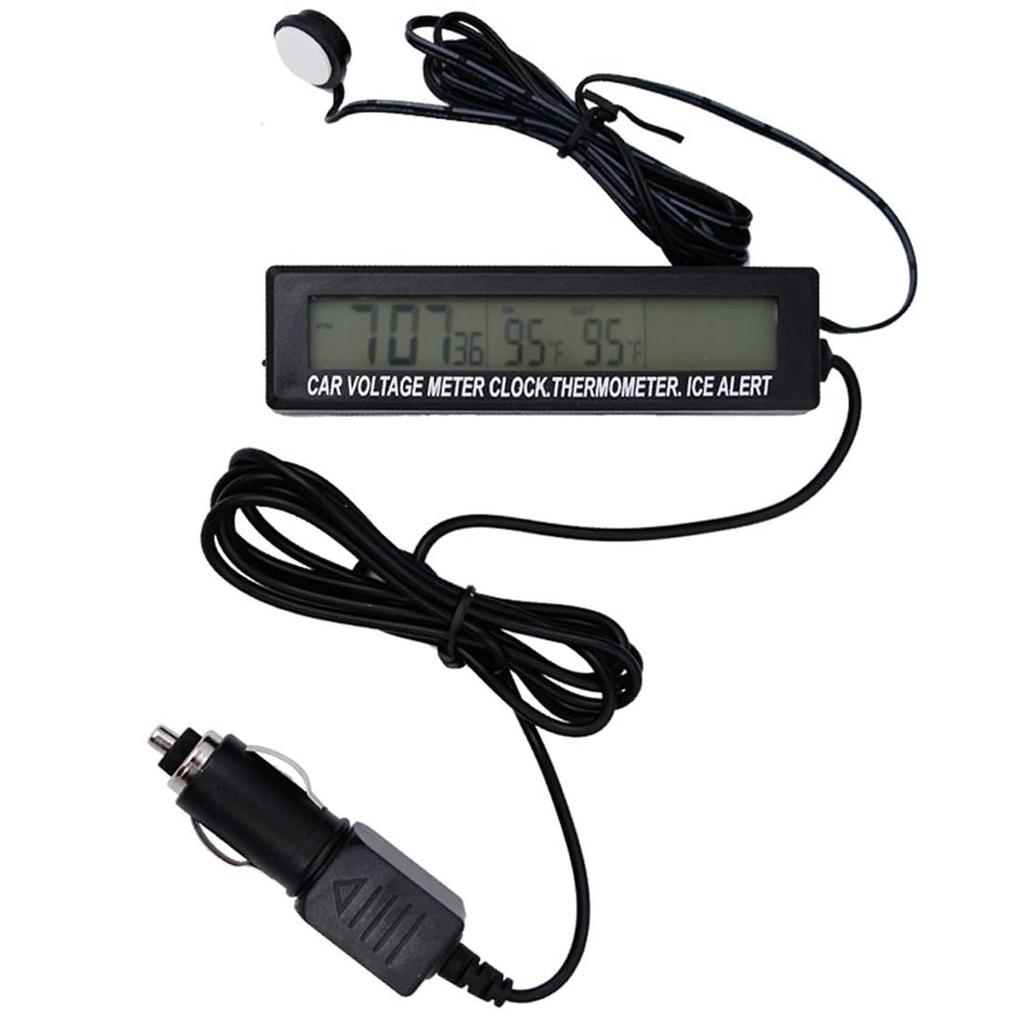 VIGORSTRENG 3-in-1 Digitales Auto-Thermometer/Voltmeter mit Wecker und Blau/Orange Hintergrundbeleuchtung