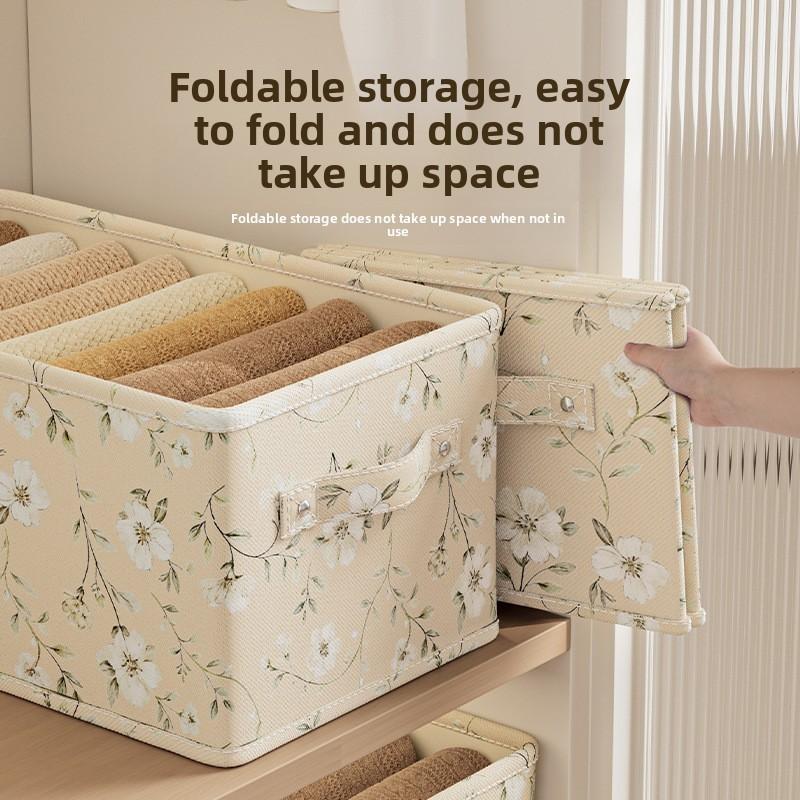 Printed Fabric Storage Box With Foldable Design For Closet Organization And Laundry Use