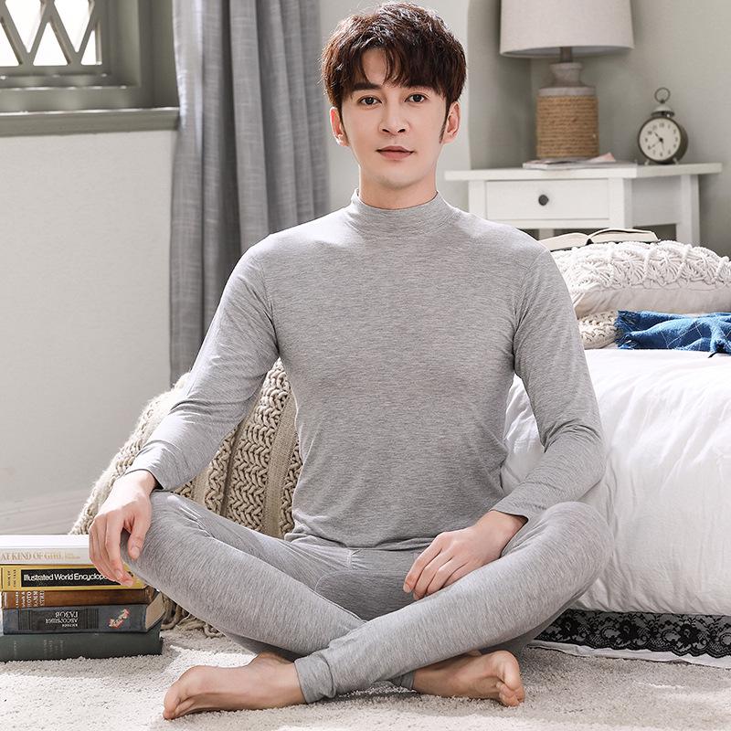Men's Modal Half-High Neck Shirt and Trousers Warm Underwear Set - Autumn/Winter Base Layer Knitwear