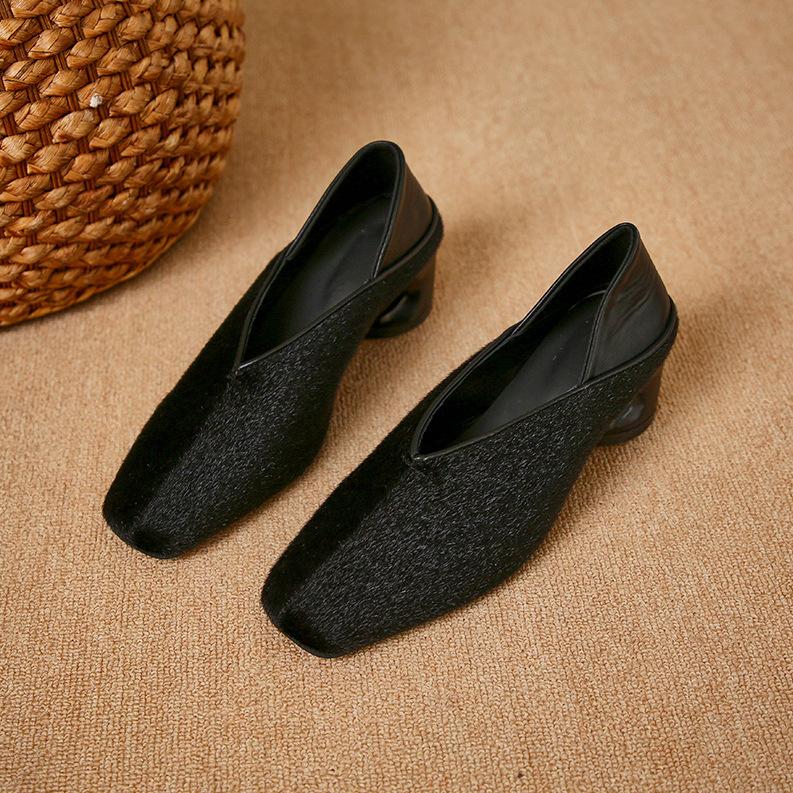 New Autumn Winter Leopard Print Single Shoes for Women with Thick Toe Plus Size High Heels Women Shoes