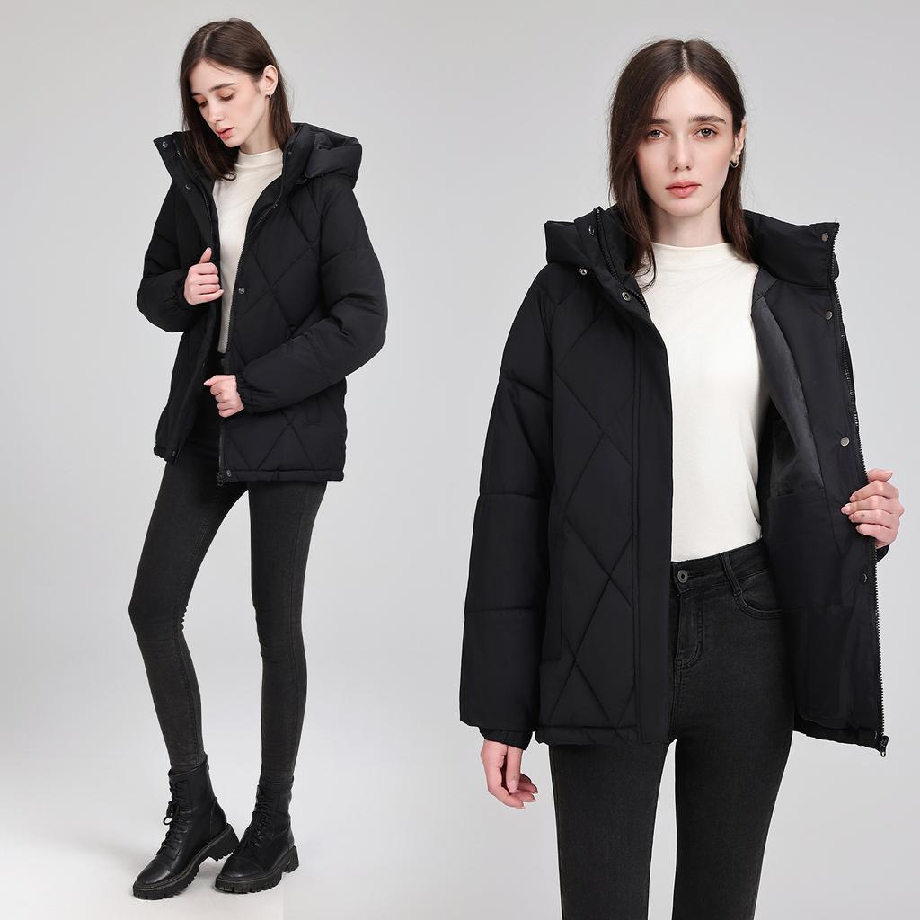 Winter new hooded cotton jacket with belt, fashionable versatile cotton jacket, warm and chic simple jacket