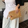 Handmade Straw Beach Shoulder Crossbody Bag Girls Envelope Woven Summer Small Hair Ball Cluth