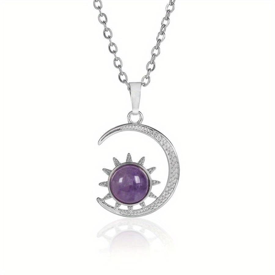 Natural Crystal Stone Inlaid Sun Moon Pendant Amethyst Rose Quartz Classic Charm Necklace Jewelry Necklace Jewelry for Women