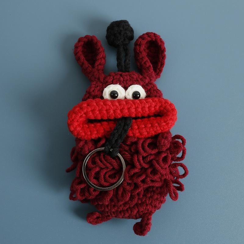 Cute Fruit Series Sausage Mouth Doll Crochet Keychains Custom Knitting Bag For Car Keys Holder Funny Doll Bag For Keys Storage