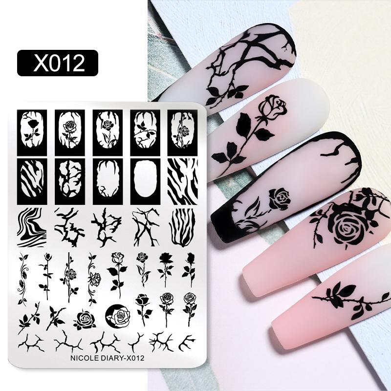 NICOLE DIARY Leopard Flower Nail Stamping Plate Image Transfer Template Geometry Leaf Stainless Steel Stencil Nail Printing Tool