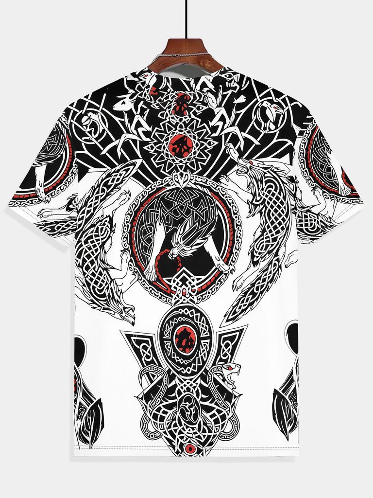 Men's Viking T-Shirt with 3D Viking Print & Nordic Knot Design - Breathable Short Sleeve Round Neck Casual Summer Top, Suitable for Outdoor, Casual
