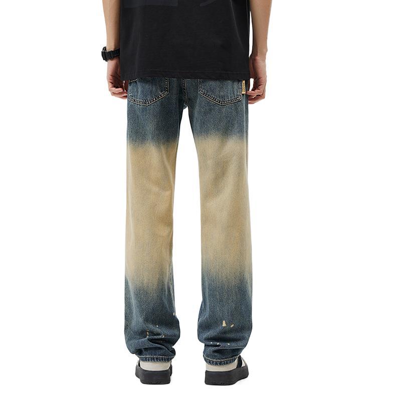 American Retro Washing Gradient Jeans Men's New High Street Wide-leg Trousers