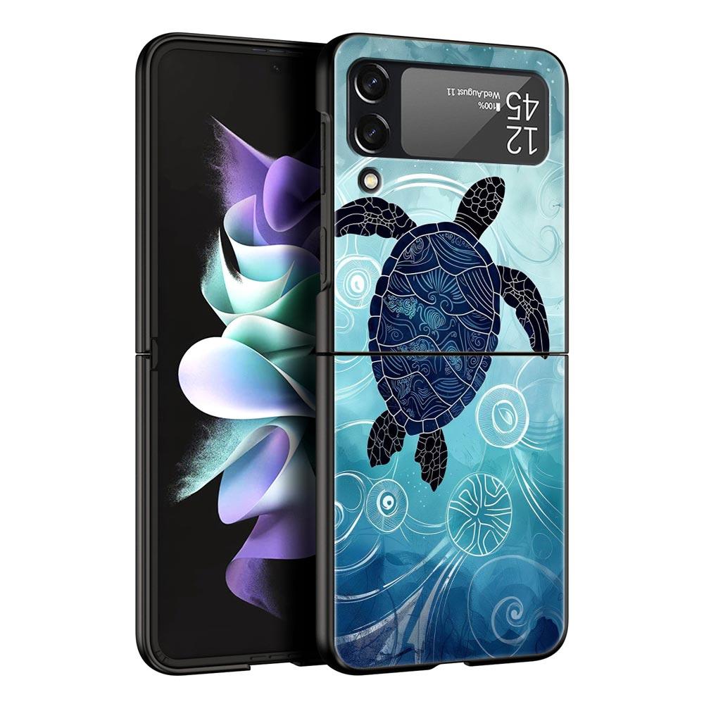 Ocean Coastal Seashell Seaweed Pattern Hard PC Phone Case For Samsung Galaxy Z Flip 7 6 5 4 Black Cover For Galaxy Z Flip3 Shell