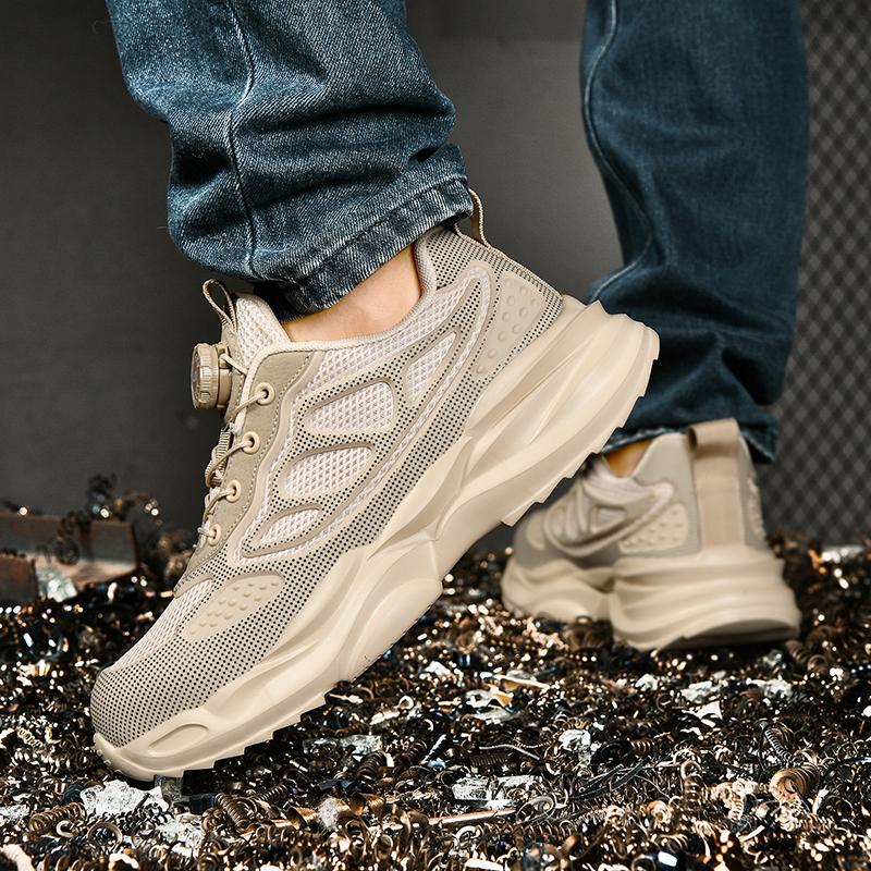 Men Summer Sneakers Breathable Lightweight Mesh Steel Toe Safety Shoes Men, Anti Smash, Puncture Proof, Work Boots, Industrial Construction Sneaker