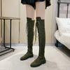 Hot Sale Lace-up Round Toe Low Heel Women's Boots Cow Suede Over The Knee Modern Boots Square Heel Winter Ladies Shoes
