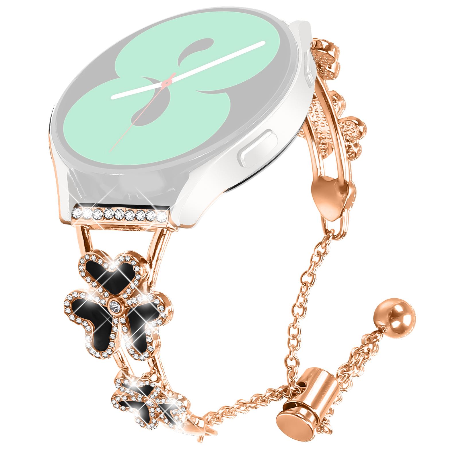 

For Coros Pace 2 Watch Strap Replacement Metal Band Heart Clover Decor Rose Gold