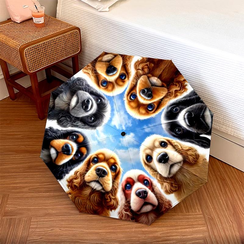 1pc Dog Lover Cute Pet Chihuahua VIP Border Collie Dog Umbrella Portable Folding Umbrella Iron Frame Hole Bone Structure Outdoor Home Umbrella H2