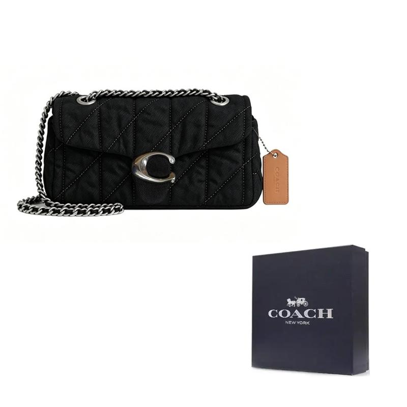Coach Tabby 20 C metallico Charm Borsa in Denim e Pelle Napa Donna Borsa Argento Nero CR701-LHBLK