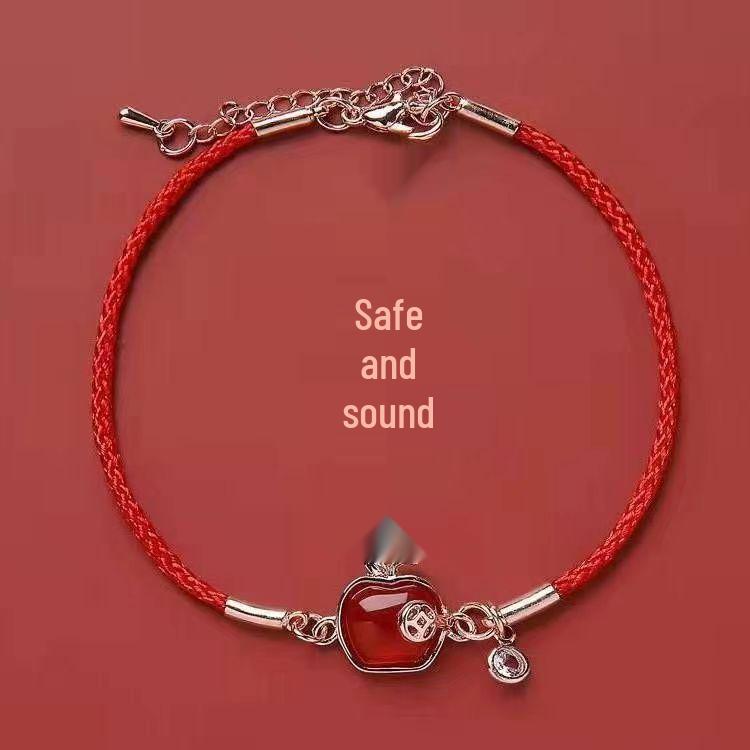 Ping An Apple Christmas Bracelet for Women - Elegant Red Hand Rope, Perfect Gift for Girlfriend or Best Friend on Christmas Eve.