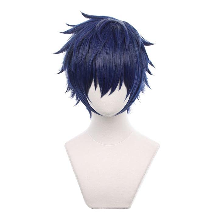 LVMEY Game Character Cosplay Wig Dark Blue Shot Disguise Heat Resistant Wig Wig Costume Fancy Dress Comiket Event Halloween Christmas School Festival