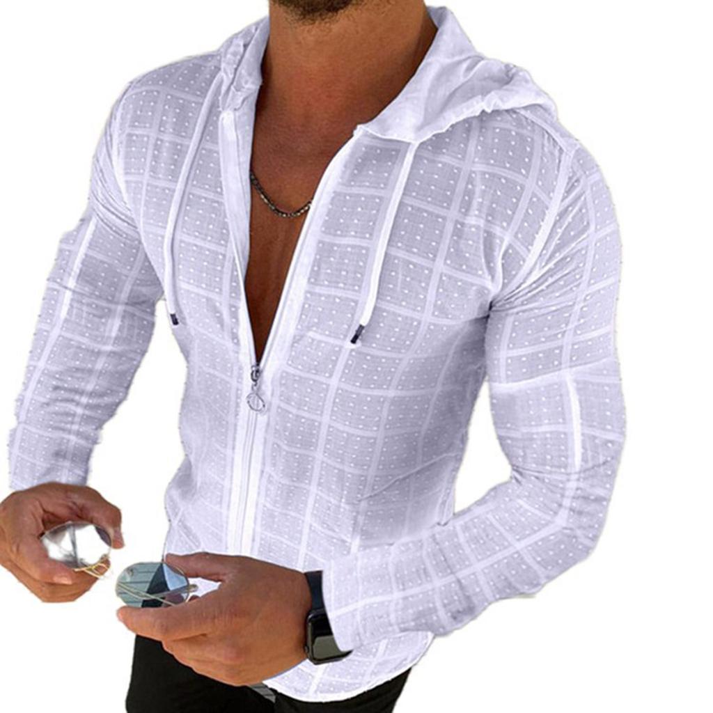 Fashion Long/Short Sleeved Hoodie Zipper T Shirt Men Clothing Summer Solid Color Casual Plaid Print Open Stitch Thin Tshirt Mens